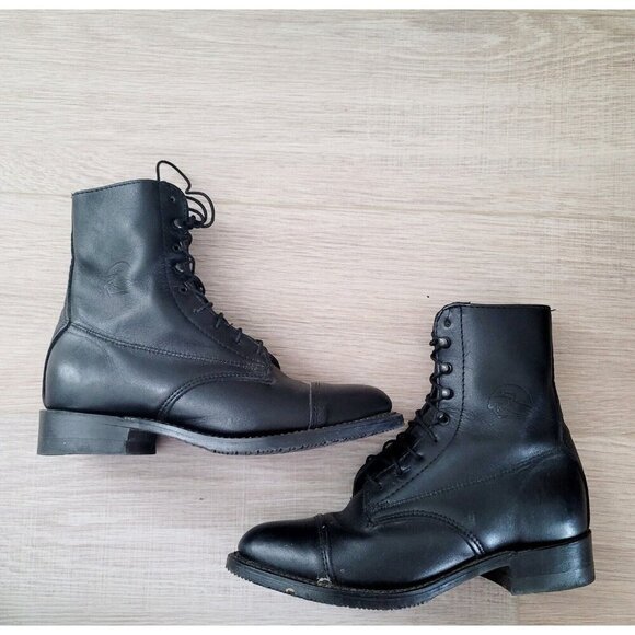Grand Prix Shoes - Grand Prix 120 Plus Lace Up Leather Combat Utility Army Military Black Boots 8